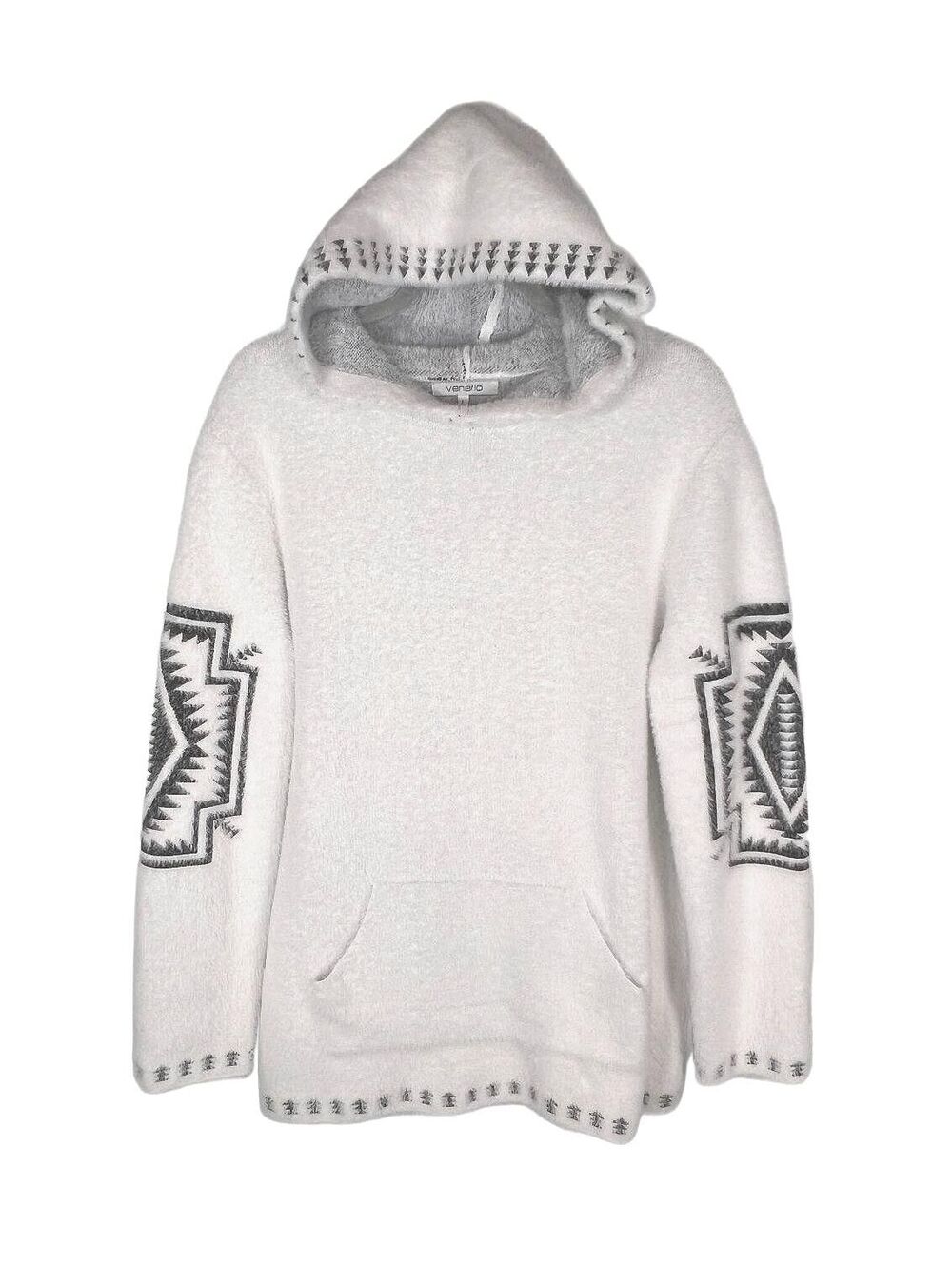 Venario Southwest Plush Fuzzy Knit Hoodie Sweater Ivory Large Coastal Cowgirl